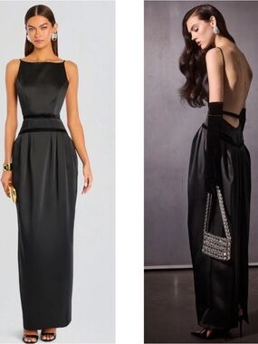 RETROFETE Campbell Open Back Boatneck Structured Belted Black Maxi Dress Size M